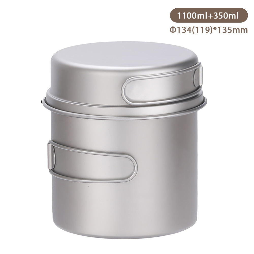 Ultralight Titanium Camping Pot and Pan Set with Foldable Handles