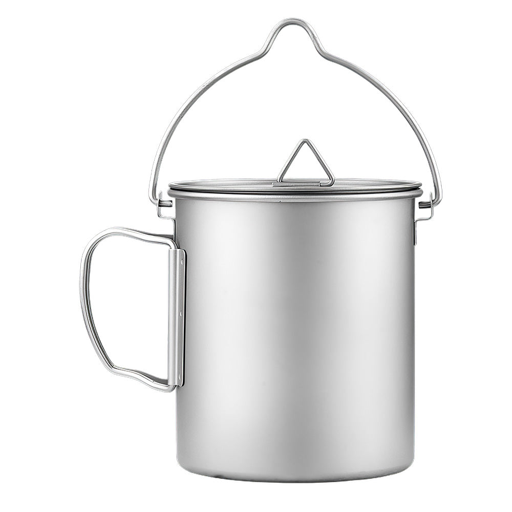 Titanium Camping Pot with Bail Handle and Foldable Side Handles