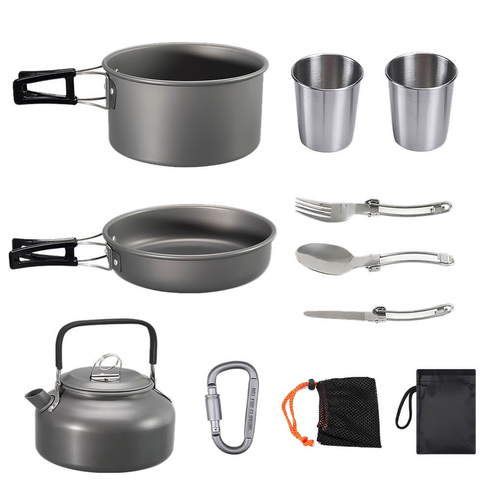 Portable Camping Cookware Set with 2 Cups and Utensils