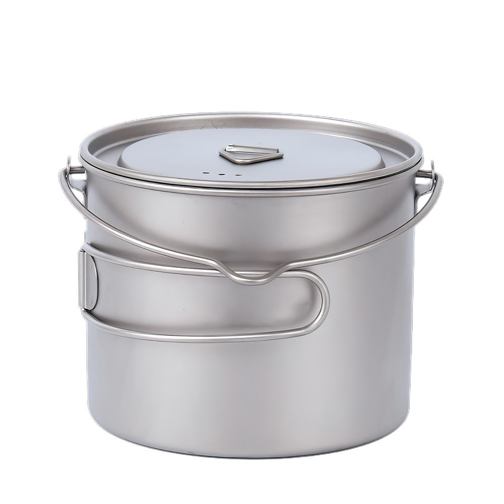 Titanium Camping Pot with Bail Handle and Foldable Side Handles