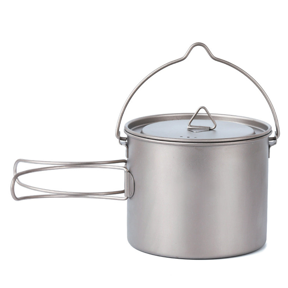 Titanium Camping Pot with Bail Handle and Foldable Side Handles