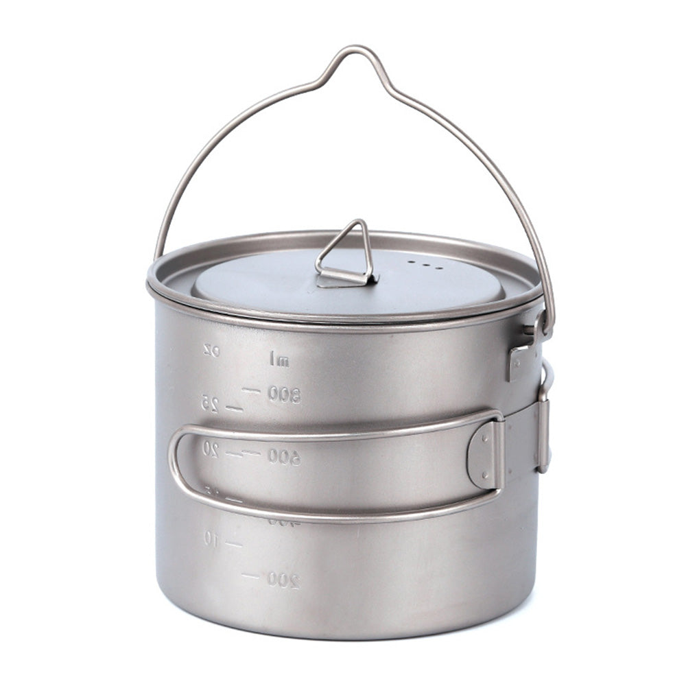 Titanium Camping Pot with Bail Handle and Foldable Side Handles