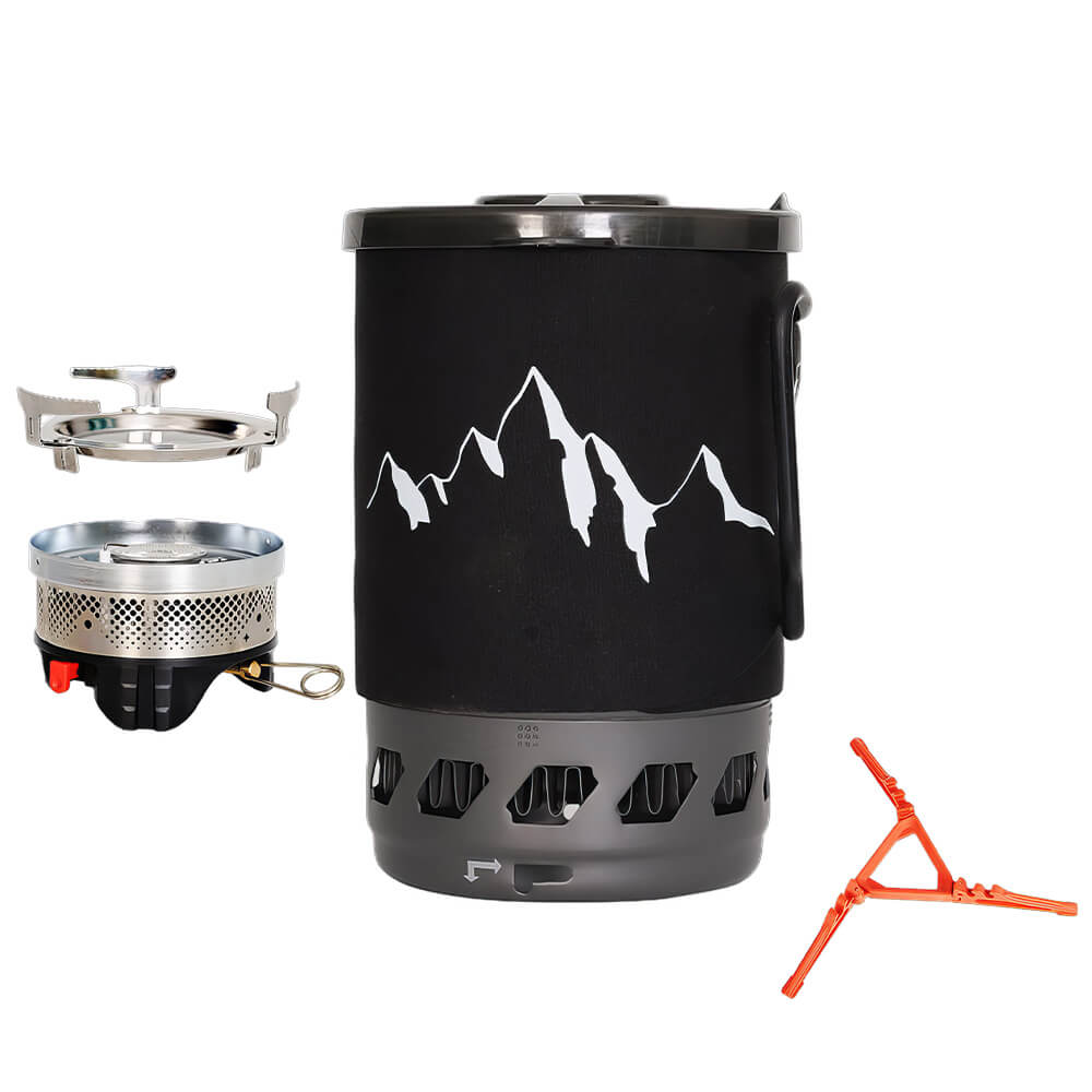 Camping Gas Stove with 0.9L Pot, Windproof Design