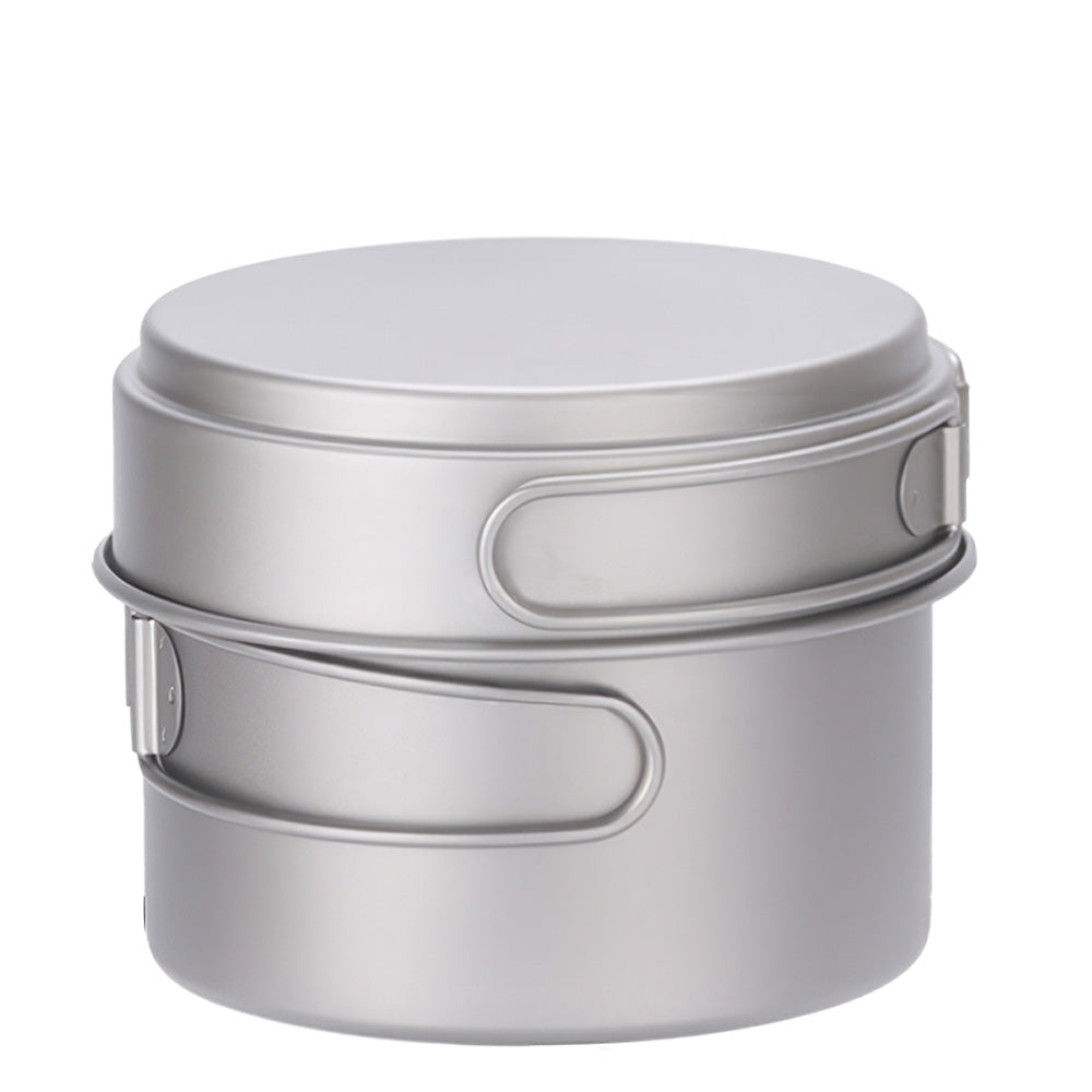 Ultralight Titanium Camping Pot and Pan Set with Foldable Handles