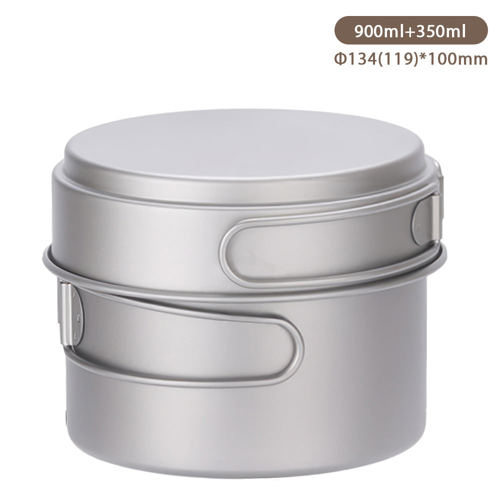 Ultralight Titanium Camping Pot and Pan Set with Foldable Handles