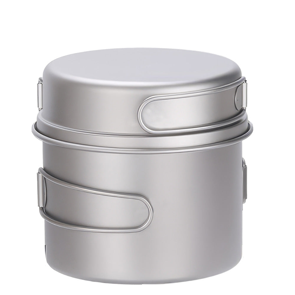 Ultralight Titanium Camping Pot and Pan Set with Foldable Handles