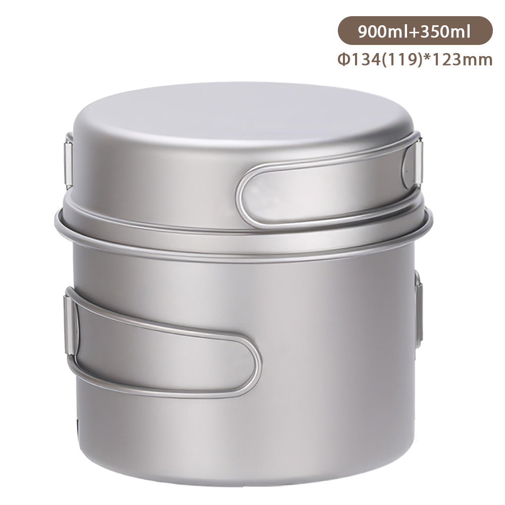 Ultralight Titanium Camping Pot and Pan Set with Foldable Handles
