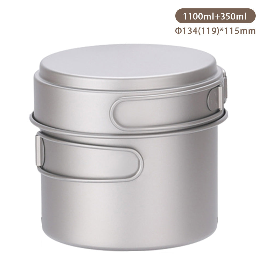 Ultralight Titanium Camping Pot and Pan Set with Foldable Handles