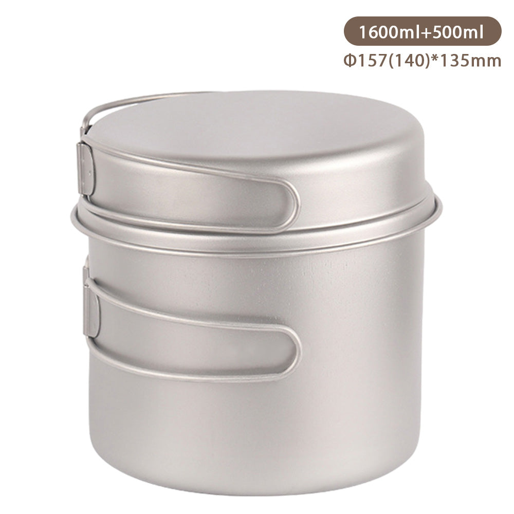 Ultralight Titanium Camping Pot and Pan Set with Foldable Handles