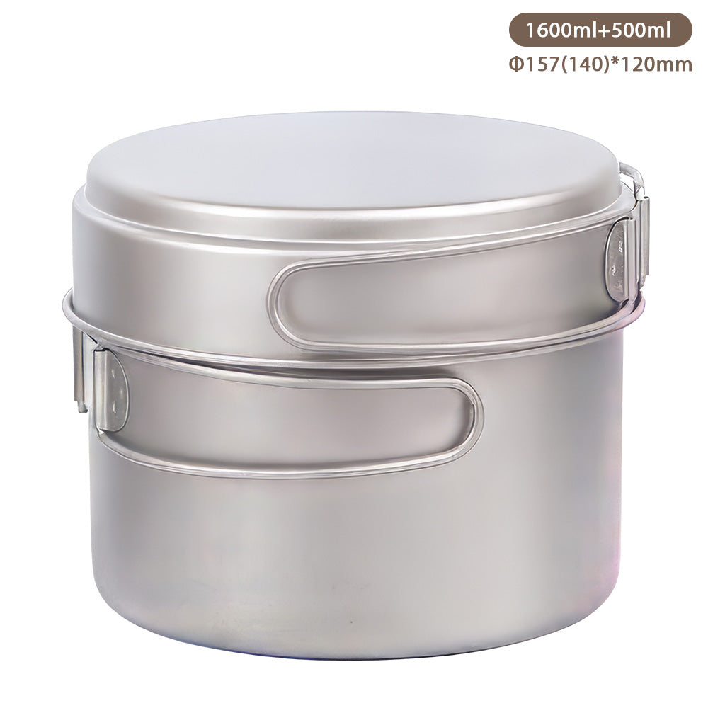 Ultralight Titanium Camping Pot and Pan Set with Foldable Handles