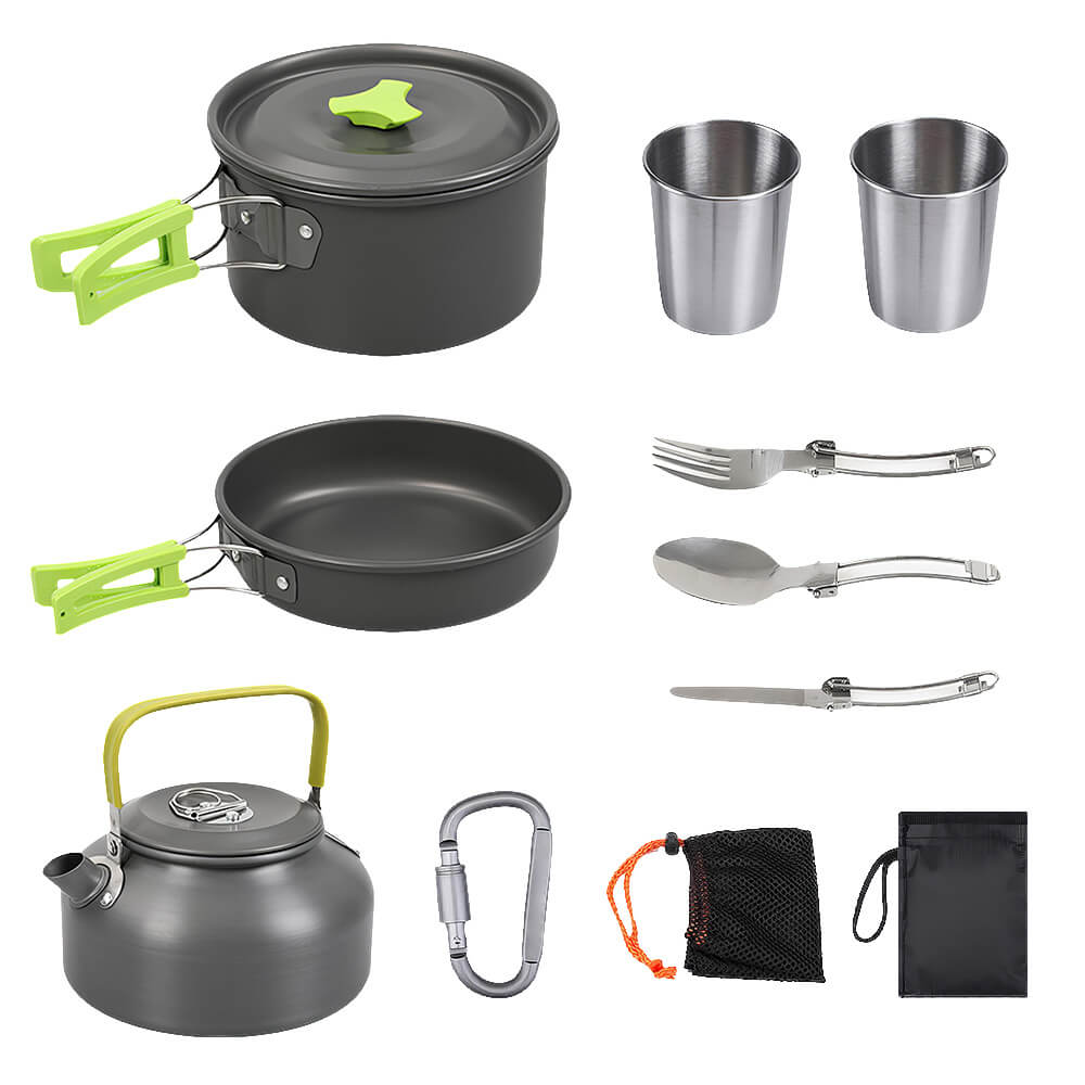 Portable Camping Cookware Set with 2 Cups and Utensils
