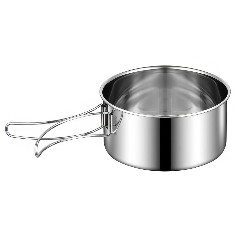 Ultralight Stainless Steel Camping Pot Set with Foldable Handles
