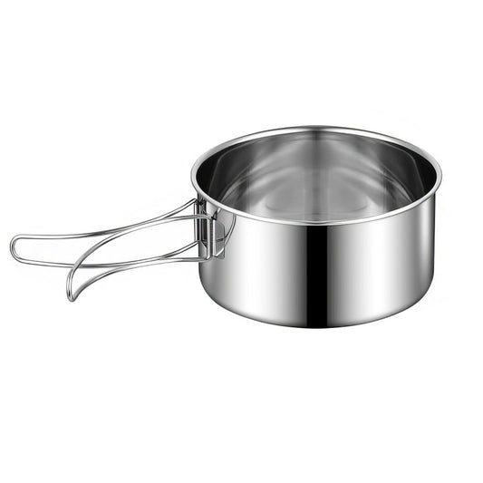 Ultralight Stainless Steel Camping Pot Set with Foldable Handles