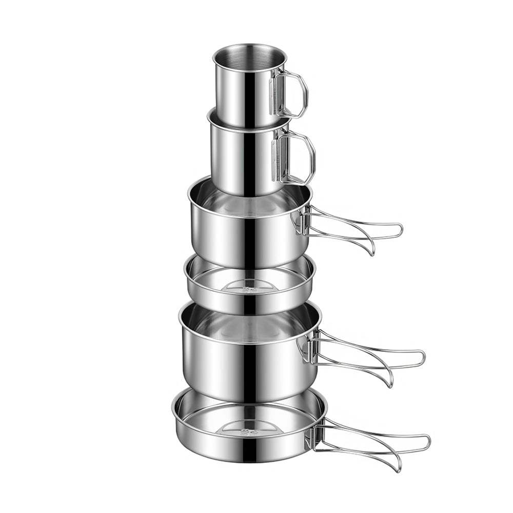 Ultralight Stainless Steel Camping Pot Set with Foldable Handles