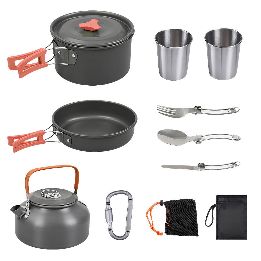 Portable Camping Cookware Set with 2 Cups and Utensils