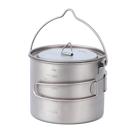 Titanium Camping Pot with Bail Handle and Foldable Side Handles